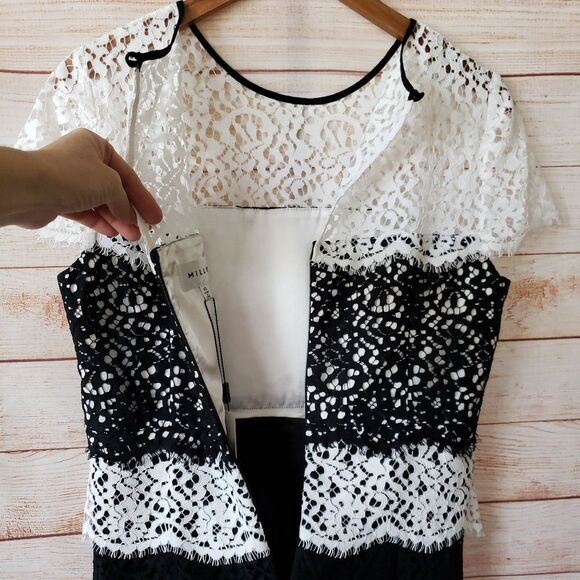 Milly Gabrielle Tiered Color Blocked Lace Shift Mini Dress Women's Size 10 - Picture 7 of 11